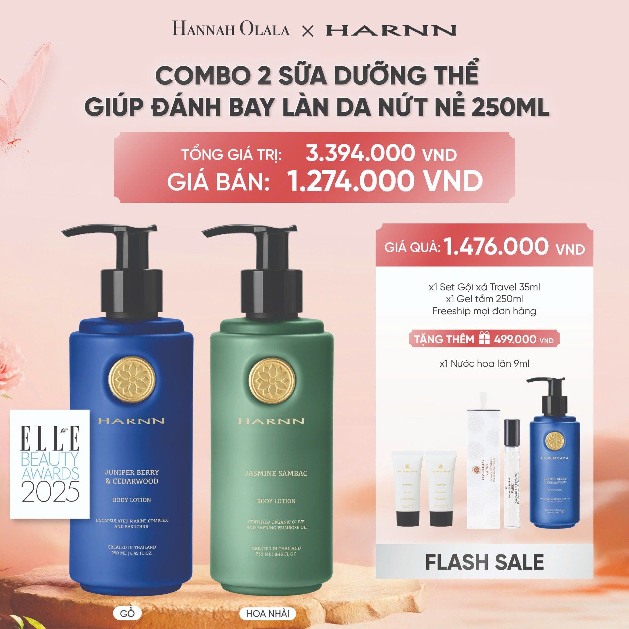  [FLASH DEAL 2] COMBO 2 BODY LOTION - SỮA DƯỠNG THỂ HARNN GIÚP ĐÁNH BAY LÀN DA NỨT NẺ 250ML 