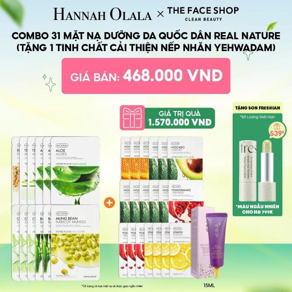  C124_DEAL 1: COMBO 31 MẶT NẠ DƯỠNG DA QUỐC DÂN REAL NATURE 