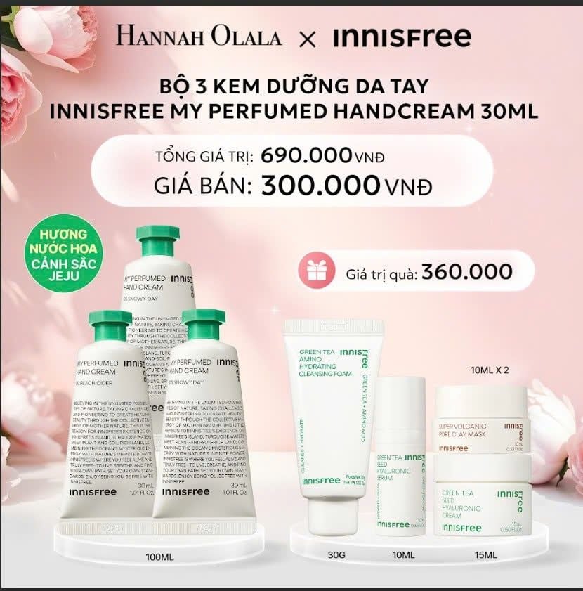  E833: DEAL 2: 03 KEM DƯỠNG DA TAY HƯƠNG WHITE SHIRTS INNISFREE MY PERFUME 30ML 