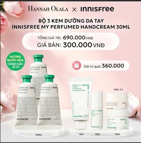 E833: DEAL 2: 03 KEM DƯỠNG DA TAY HƯƠNG WHITE SHIRTS INNISFREE MY PERFUME 30ML 