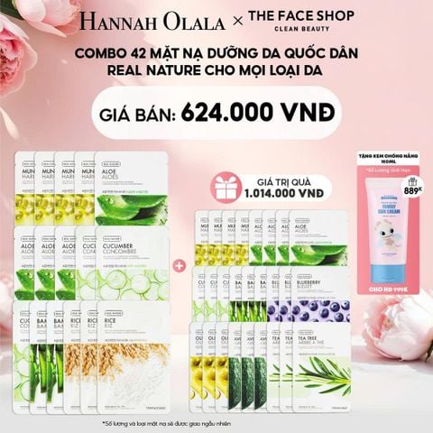  E1204: DEAL 13: COMBO 42 MẶT NẠ DƯỠNG DA QUỐC DÂN REAL NATURE CHO MỌI LOẠI DA 