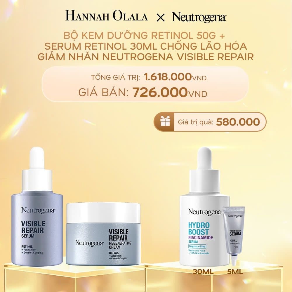  DEAL 7_RE: COMBO KEM DƯỠNG RETINOL 50G + SERUM RETINOL 30ML NGĂN NGỪA LÃO HÓA GIẢM NHĂN NEUTROGENA VISIBLE REPAIR 
