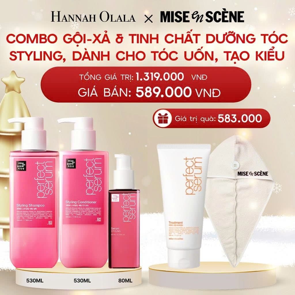  DEAL 3: FLASH DEAL - COMBO GỘI XẢ 530ML VÀ TINH CHẤT 80ML MISE EN SCENE PERFECT SERUM STYLING DƯỠNG TÓC SUÔN MƯỢT, DỄ VÀO NẾP DÀNH CHO TÓC UỐN 