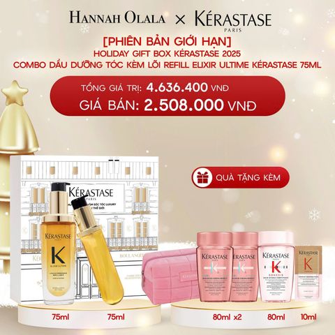  DEAL 1: [PHIÊN BẢN GIỚI HẠN ] HOLIDAY GIFT BOX KÉRASTASE 2025 - COMBO DẦU DƯỠNG TÓC KÈM LÕI REFILL ELIXIR ULTIME KÉRASTASE 75ML 