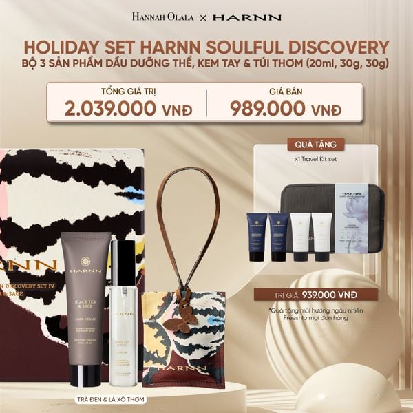  DEAL 22: HOLIDAY SET HARNN SOULFUL DISCOVERY - BỘ 3 SẢN PHẨM SỮA DƯỠNG THỂ, KEM TAY & TÚI THƠM (20ml, 30g, 30g) 