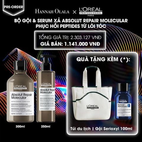  DEAL 10: [PRE ORDER] BỘ DẦU GỘI 300ML + SERUM XẢ 250ML PHỤC HỒI PEPTIDES CHO TÓC HƯ TỔN ABSOLUT REPAIR MOLECULAR [GIAO HÀNG TỪ NGÀY 7/1] 