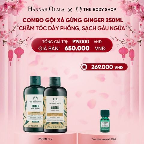  A1534_DEAL 3RE: COMBO CHĂM TÓC DÀY PHỒNG, GIẢM GÃY RỤNG, SẠCH GÀU NGỨA GINGER 250ML - DẦU GỘI & DẦU XẢ 