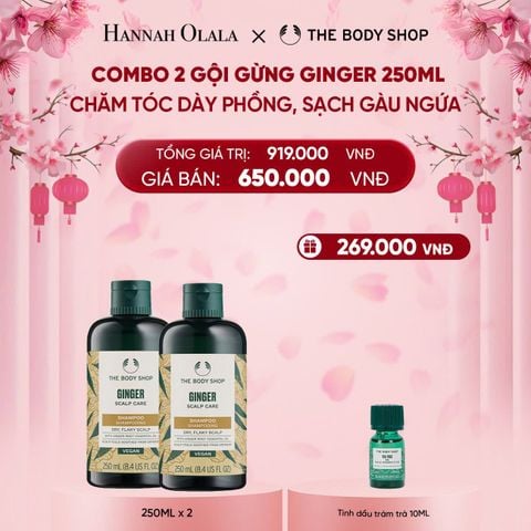  A1535_DEAL 4RE: COMBO CHĂM TÓC DÀY PHỒNG, GIẢM GÃY RỤNG, SẠCH GÀU NGỨA GINGER 250ML - 2X DẦU GỘI 