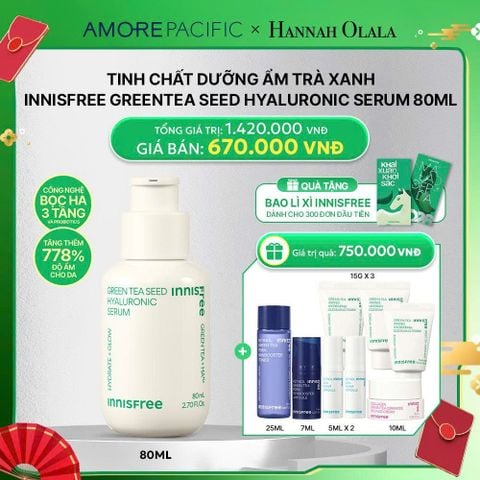 D99_DEAL 3: SERUM TRÀ XANH CẤP ẨM SÂU PHỤC HỒI DA, VỚI PROBIOTICS INNISFREE GREEN TEA SEED HYALURONIC SERUM 80ML 