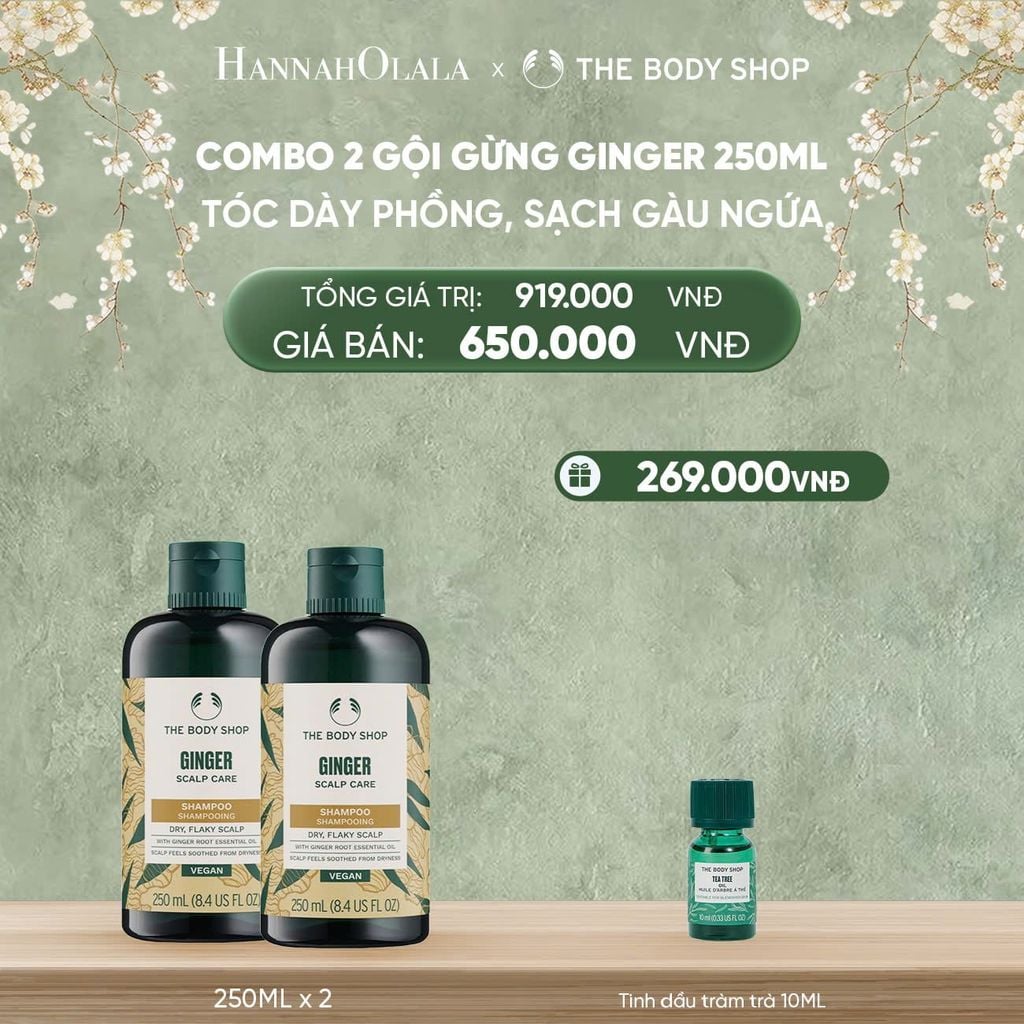  DEAL 4: COMBO CHĂM TÓC DÀY PHỒNG, GIẢM GÃY RỤNG, SẠCH GÀU NGỨA GINGER 250ML - 2X DẦU GỘI 