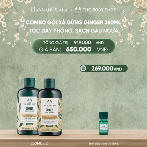  DEAL 3: COMBO CHĂM TÓC DÀY PHỒNG, GIẢM GÃY RỤNG, SẠCH GÀU NGỨA GINGER 250ML - DẦU GỘI & DẦU XẢ 