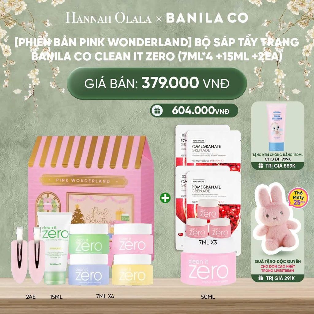  D895_DEAL 2: [PHIÊN BẢN PINK WONDERLAND] BỘ SÁP TẨY TRANG BANILA CO CLEAN IT ZERO (7ML*4 +15ML +2EA) 