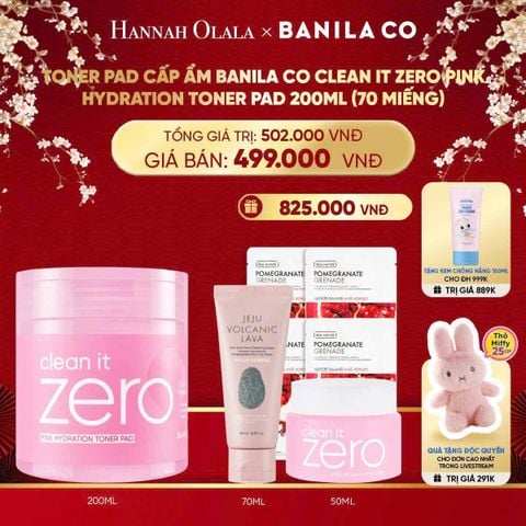  DEAL 3: TONER PAD CẤP ẨM BANILA CO CLEAN IT ZERO PINK HYDRATION TONER PAD 200ML (70 MIẾNG) 