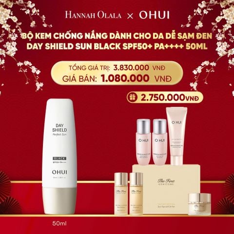  DEAL 42: BỘ KEM CHỐNG NẮNG DÀNH CHO DA DỄ SẠM ĐEN OHUI DAY SHIELD SUN BLACK SPF50+ PA++++ 50ML 