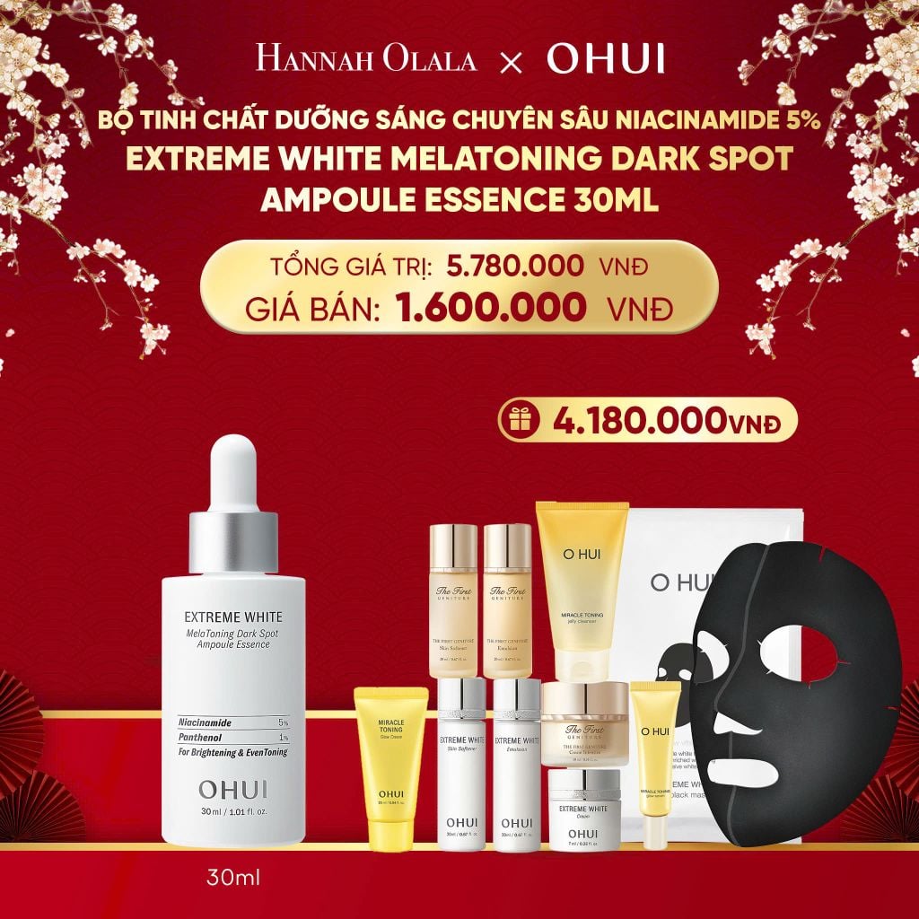 DEAL 46: BỘ TINH CHẤT DƯỠNG SÁNG CHUYÊN SÂU NIACINAMIDE 5% EXTREME WHITE MELATONING DARK SPOT AMPOULE ESSENCE 30ML 