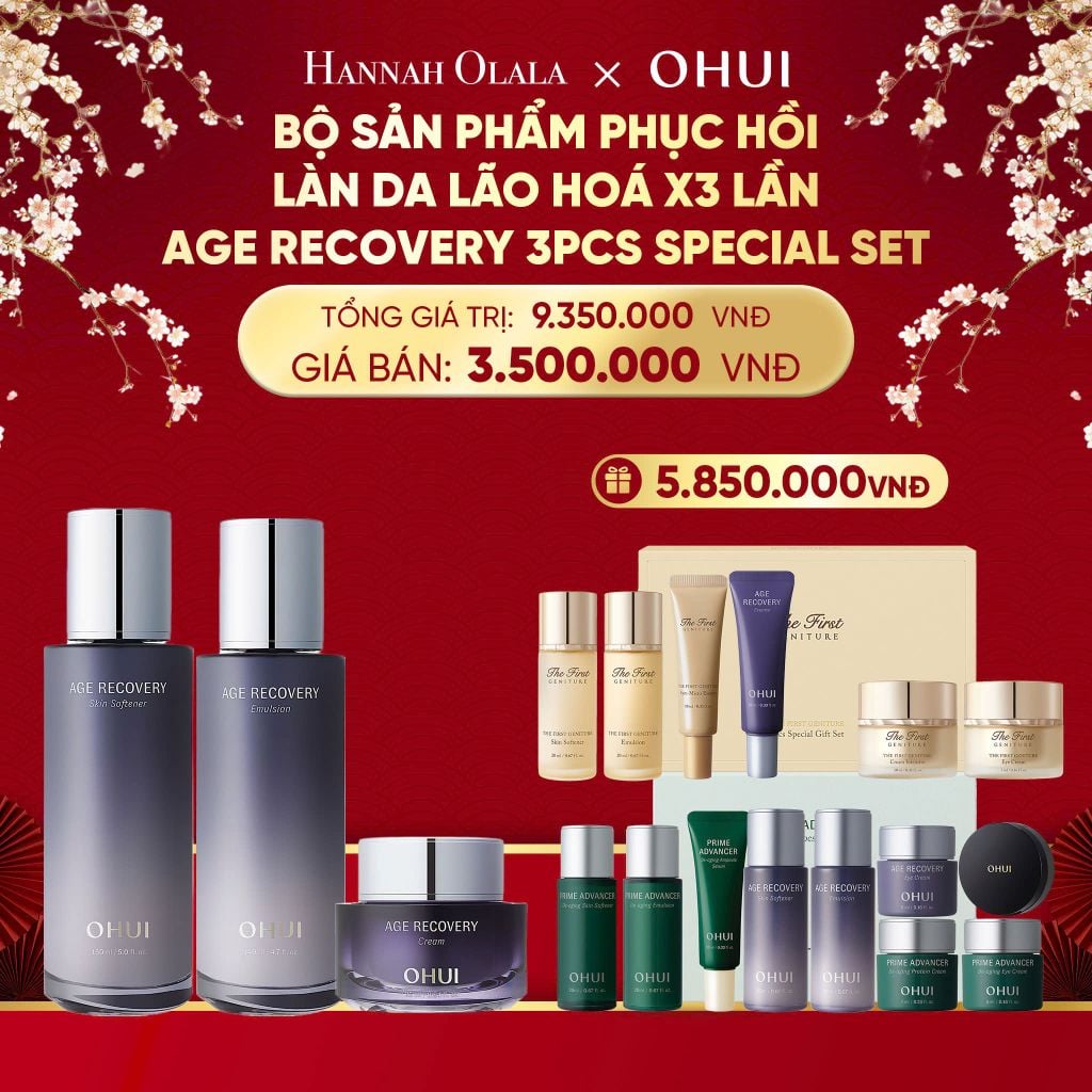  DEAL 47: BỘ SẢN PHẨM PHỤC HỒI LÀN DA LÃO HOÁ X3 LẦN OHUI AGE RECOVERY 3PCS SPECIAL SET 