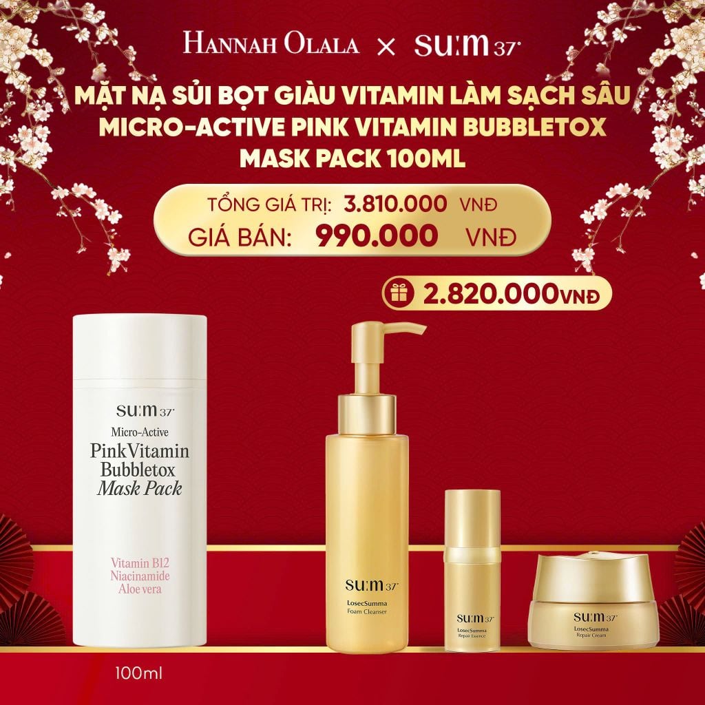  DEAL 30: MẶT NẠ SỦI BỌT GIÀU VITAMIN LÀM SẠCH SÂU SU:M37 MICRO-ACTIVE PINK VITAMIN BUBBLETOX MASK PACK 100ML 