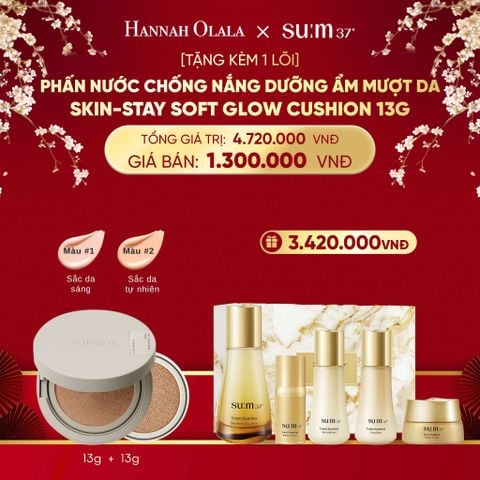  DEAL 34: [TẶNG KÈM 1 LÕI] PHẤN NƯỚC CHỐNG NẮNG DƯỠNG ẨM MƯỢT DA SUM37 SKIN-STAY SOFT GLOW CUSHION 
