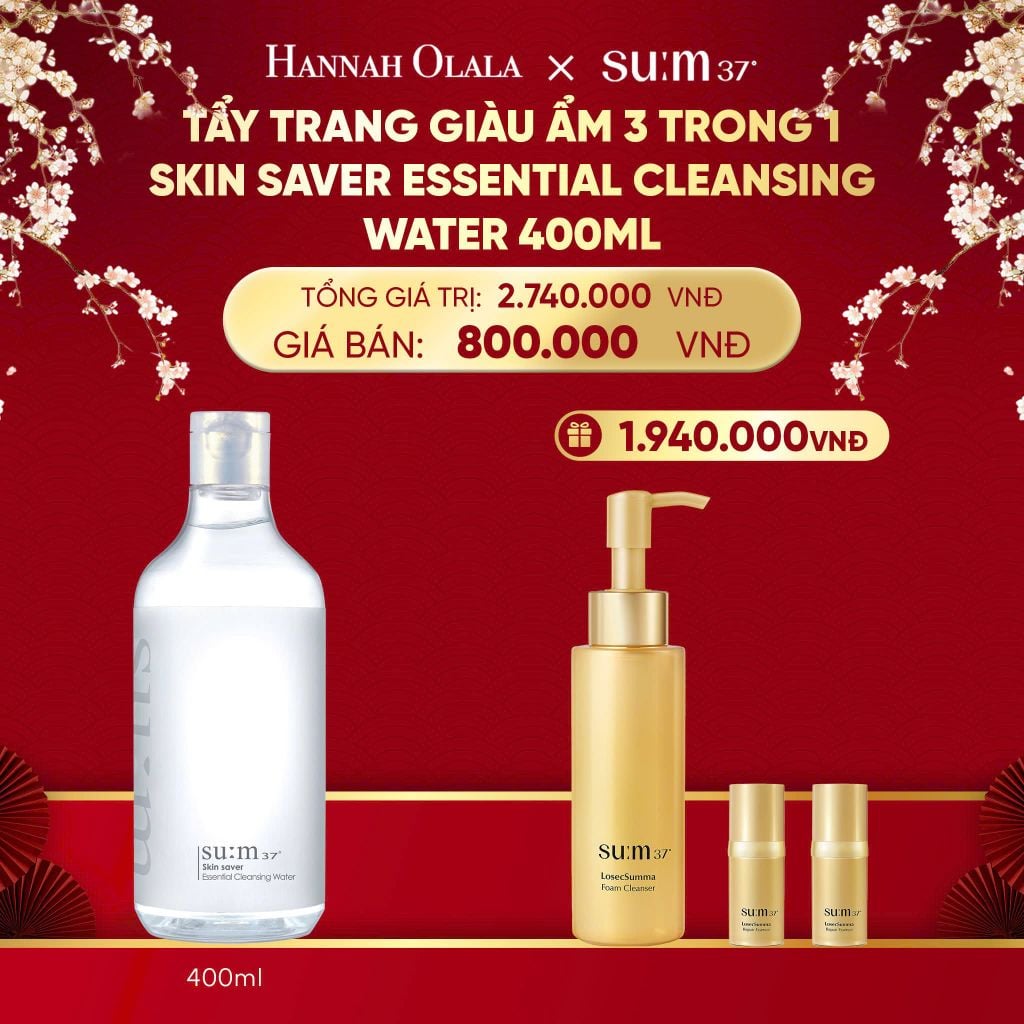  DEAL 36: TẨY TRANG GIÀU ẨM 3 TRONG 1 SU:M37 SKIN SAVER ESSENTIAL CLEANSING WATER 400ML 