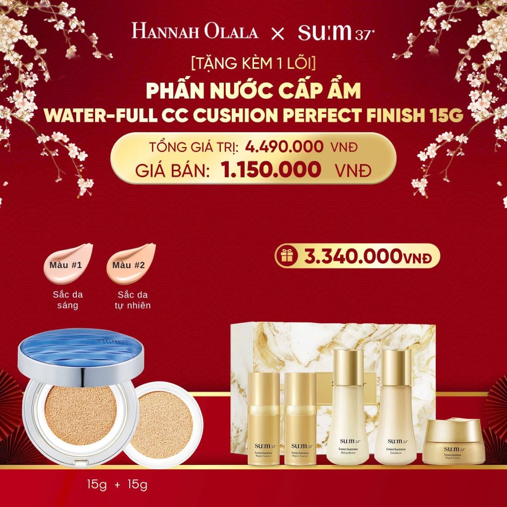  DEAL 33: [TẶNG KÈM 1 LÕI] PHẤN NƯỚC CẤP ẨM SU:M37 WATER-FULL CC CUSHION PERFECT FINISH 15G 