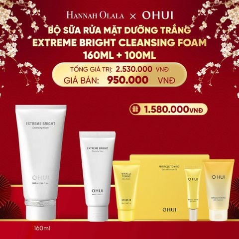  A575_DEAL 48: BỘ SỮA RỬA MẶT DƯỠNG TRẮNG OHUI EXTREME BRIGHT CLEANSING FOAM 160ML+100ML 