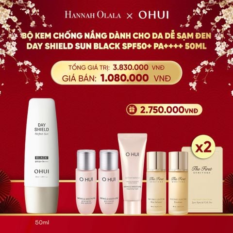  A570_DEAL 42: BỘ KEM CHỐNG NẮNG DÀNH CHO DA DỄ SẠM ĐEN OHUI DAY SHIELD SUN BLACK SPF50+ PA++++ 50ML 