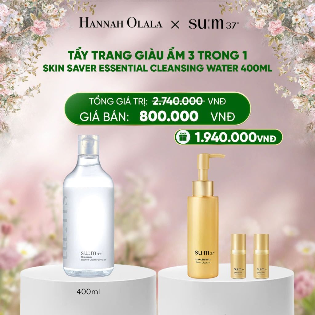  DEAL 36: TẨY TRANG GIÀU ẨM 3 TRONG 1 SU:M37 SKIN SAVER ESSENTIAL CLEANSING WATER 400ML 