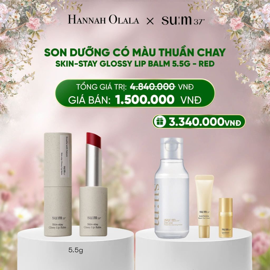  DEAL 32: SON DƯỠNG CÓ MÀU THUẦN CHAY SU:M37 SKIN-STAY GLOSSY LIP BALM 5.5G - RED 