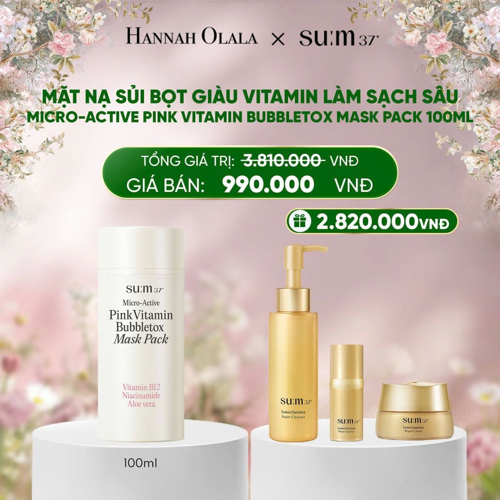  DEAL 30: MẶT NẠ SỦI BỌT GIÀU VITAMIN LÀM SẠCH SÂU SU:M37 MICRO-ACTIVE PINK VITAMIN BUBBLETOX MASK PACK 100ML 