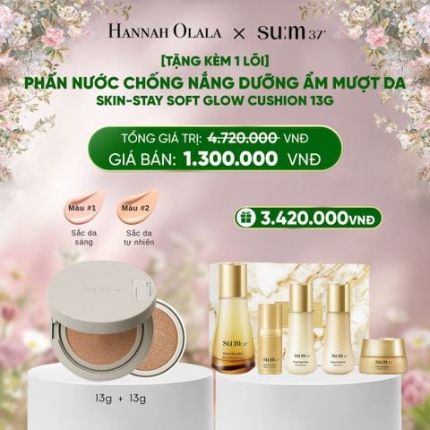  DEAL 34: [TẶNG KÈM 1 LÕI] PHẤN NƯỚC CHỐNG NẮNG DƯỠNG ẨM MƯỢT DA SUM37 SKIN-STAY SOFT GLOW CUSHION 