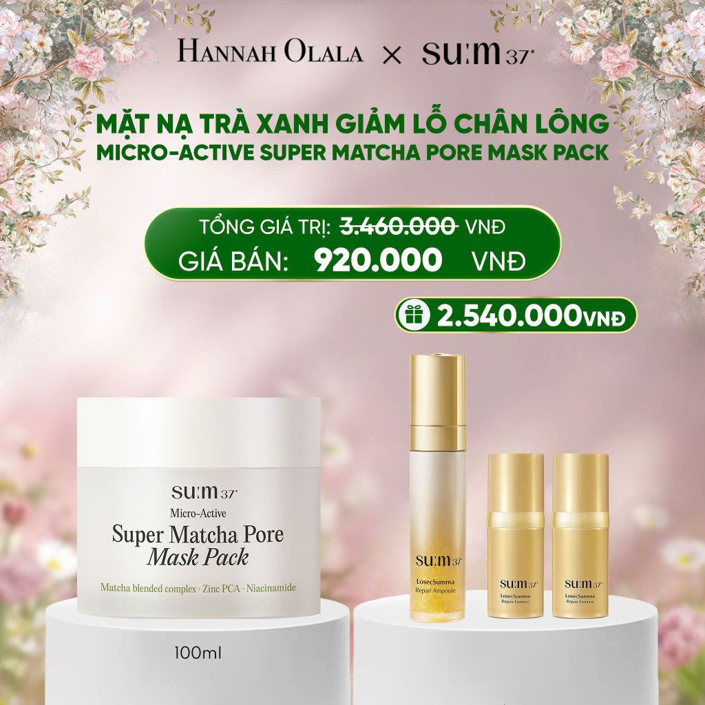  E344_DEAL 39: MẶT NẠ TRÀ XANH GIẢM LỖ CHÂN LÔNG SU:M37 MICRO-ACTIVE SUPER MATCHA PORE MASK PACK 100ML 