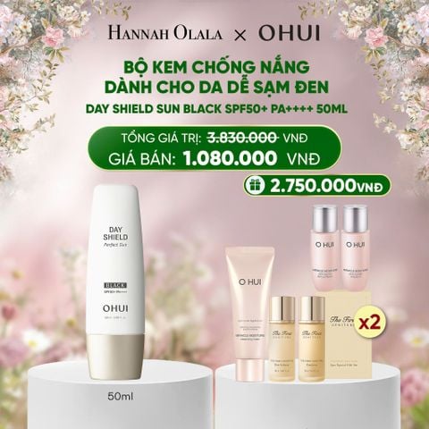  DEAL 42: BỘ KEM CHỐNG NẮNG DÀNH CHO DA DỄ SẠM ĐEN OHUI DAY SHIELD SUN BLACK SPF50+ PA++++ 50ML 