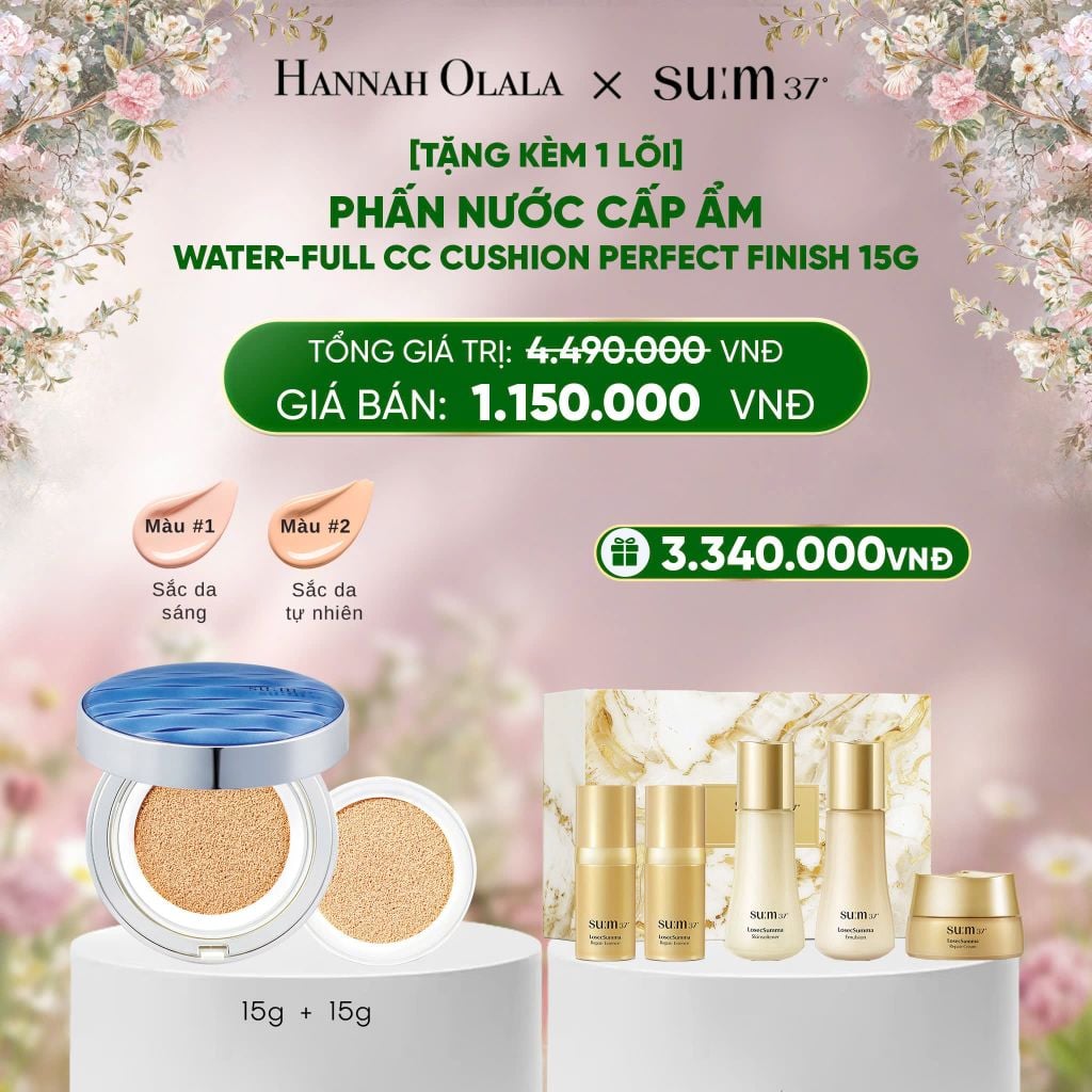  DEAL 33: [TẶNG KÈM 1 LÕI] PHẤN NƯỚC CẤP ẨM SU:M37 WATER-FULL CC CUSHION PERFECT FINISH 15G 