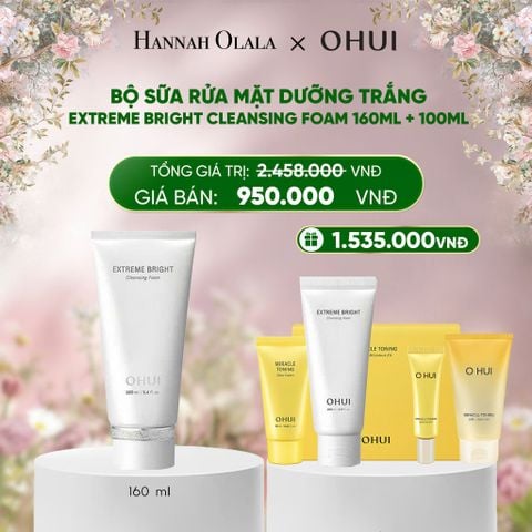  DEAL 48: BỘ SỮA RỬA MẶT DƯỠNG TRẮNG OHUI EXTREME BRIGHT CLEANSING FOAM 160ML+100ML 