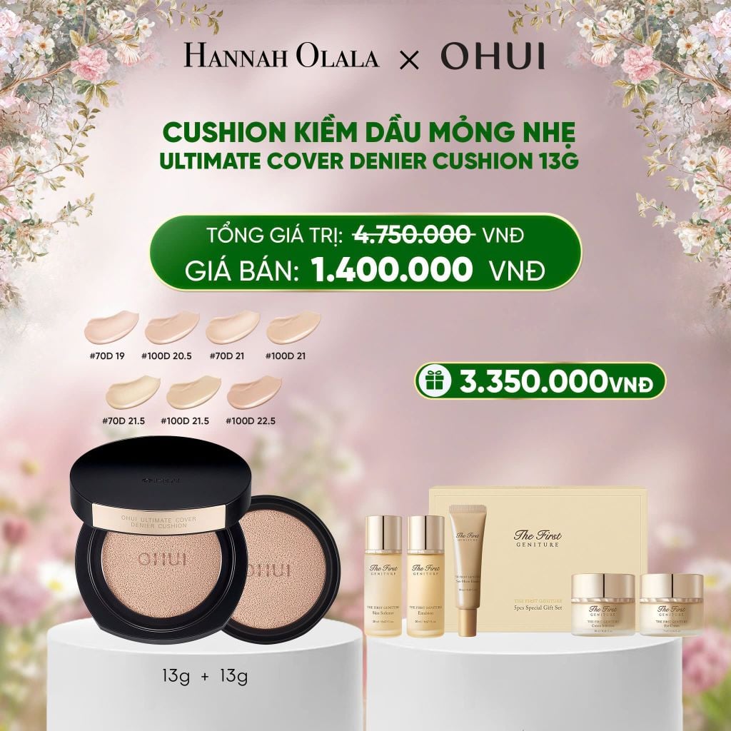  DEAL 40: [TẶNG KÈM 1 LÕI] PHẤN NƯỚC KIỀM DẦU MỎNG NHẸ OHUI ULTIMATE COVER DENIER CUSHION 13G 
