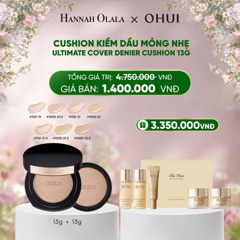  DEAL 40: [TẶNG KÈM 1 LÕI] PHẤN NƯỚC KIỀM DẦU MỎNG NHẸ OHUI ULTIMATE COVER DENIER CUSHION 13G 