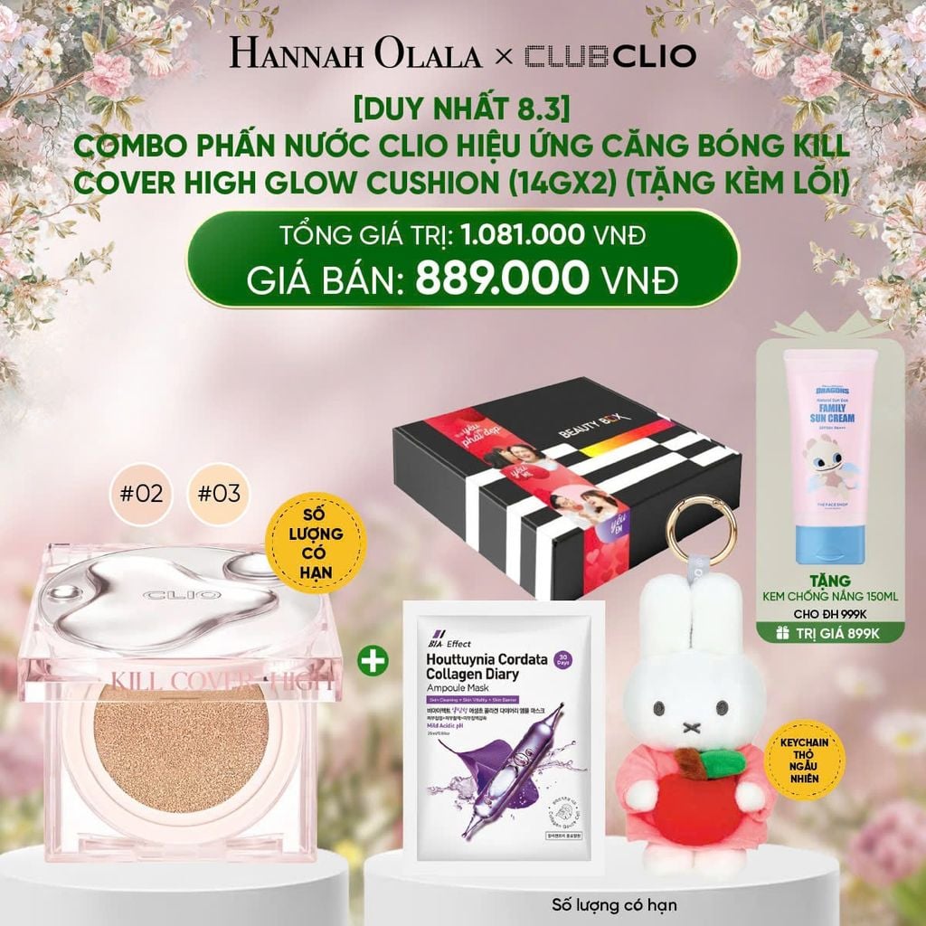  DEAL: 10 COMBO PHẤN NƯỚC CLIO HIỆU ỨNG CĂNG BÓNG KILL COVER HIGH GLOW CUSHION (14GX2) (TẶNG KÈM LÕI) 