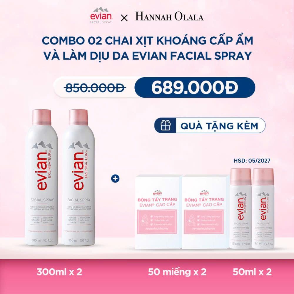  M18_DEAL 1: COMBO 2 CHAI XỊT KHOÁNG CẤP ẨM LÀM DỊU DA EVIAN FACIAL SPRAY 300ML 