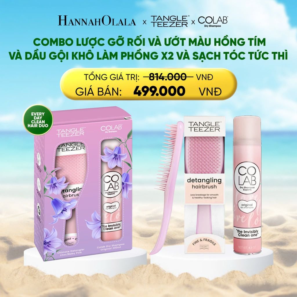  DEAL 10: EVERYDAY CLEAN HAIR DUO - MUA 1 LƯỢC GỠ RỐI TÓC KHÔ VÀ ƯỚT TANGLE TEEZER MÀU HỒNG TÍM - TẶNG 1 DẦU GỘI KHÔ COLAB 200ML 