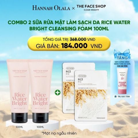  DEAL 16: COMBO 2 SỮA RỬA MẶT LÀM SẠCH DA RICE WATER BRIGHT CLEANSING FOAM 100ML 