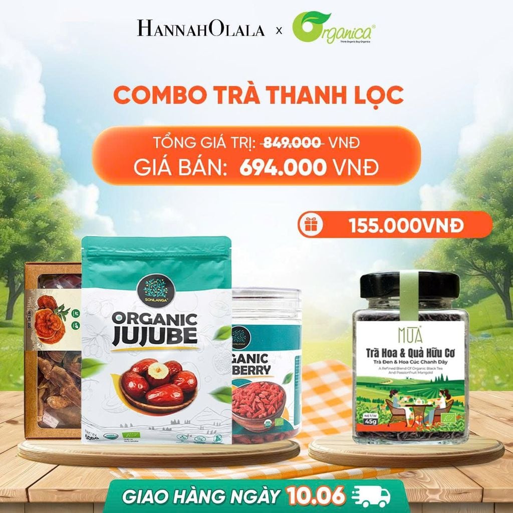  COMBO TRÀ THANH LỌC 1 X TÁO ĐỎ HỮU CƠ SONLANGA 500GR 1 X KỶ TỬ HỮU CƠ SONLANGA 200GR 1X LINH CHI MÙA 80GR - DEAL 4 