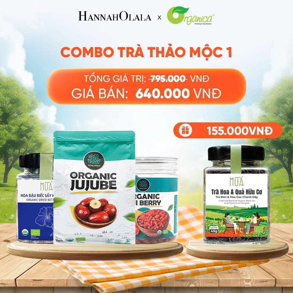  COMBO TRÀ THẢO MỘC 1 X TÁO ĐỎ HỮU CƠ SONLANGA 500GR 1 X KỶ TỬ HỮU CƠ SONLANGA 200GR 1X HOA ĐẬU BIẾC MÙA 20GR - DEAL 5 