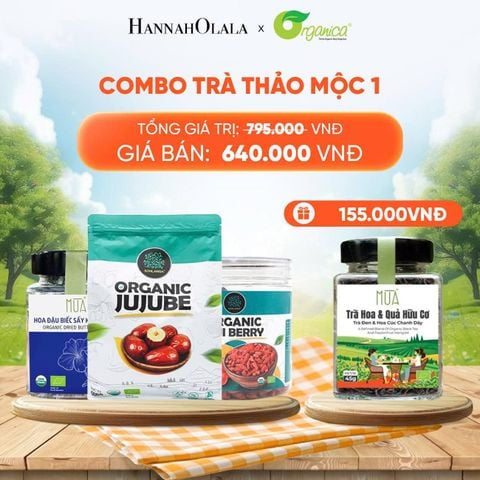  COMBO TRÀ THẢO MỘC 1 X TÁO ĐỎ HỮU CƠ SONLANGA 500GR 1 X KỶ TỬ HỮU CƠ SONLANGA 200GR 1X HOA ĐẬU BIẾC MÙA 20GR - DEAL 5 