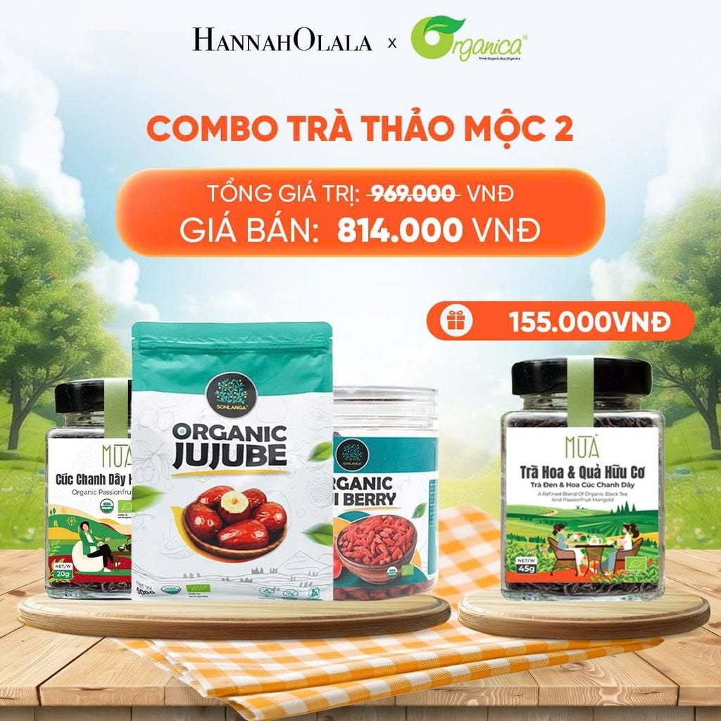  COMBO TRÀ THẢO MỘC 2 X TÁO ĐỎ HỮU CƠ SONLANGA 500GR 1 X KỶ TỬ HỮU CƠ SONLANGA 200GR 1X HOA CÚC CHANH DÂY SẤY HỮU CƠ MÙA 20GR - DEAL 6 