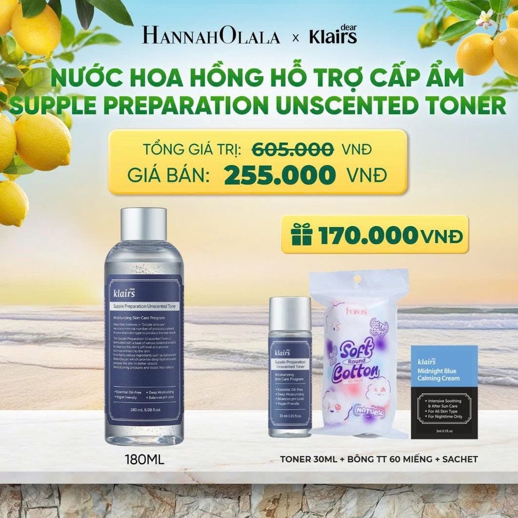  DEAR, KLAIRS NƯỚC HOA HỒNG SUPPLE PREPARATION UNSCENTED TONER 180ML - A421 