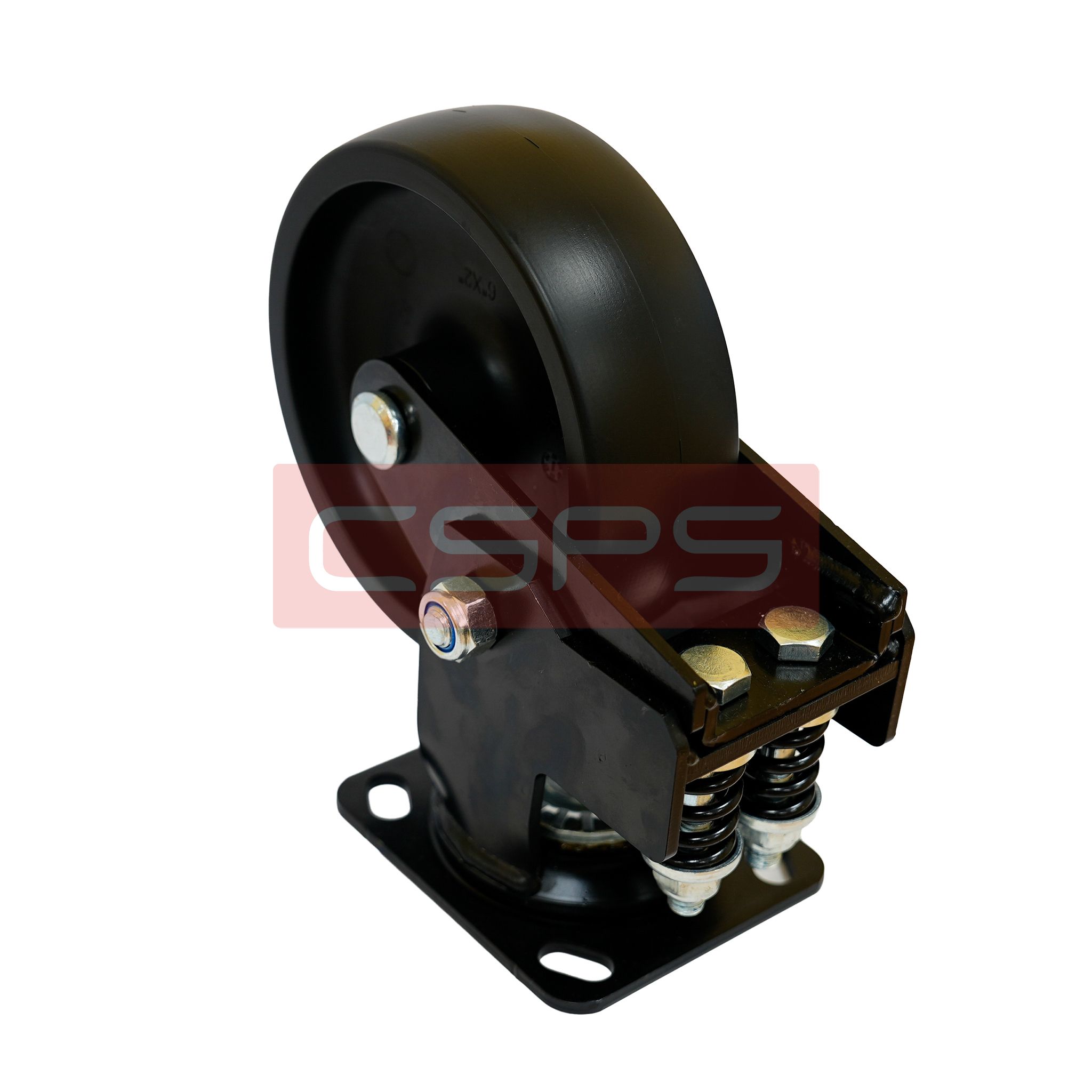  Bánh xe CSPS 350kg, lò xo giảm xóc, đế xoay không khóa màu đen 