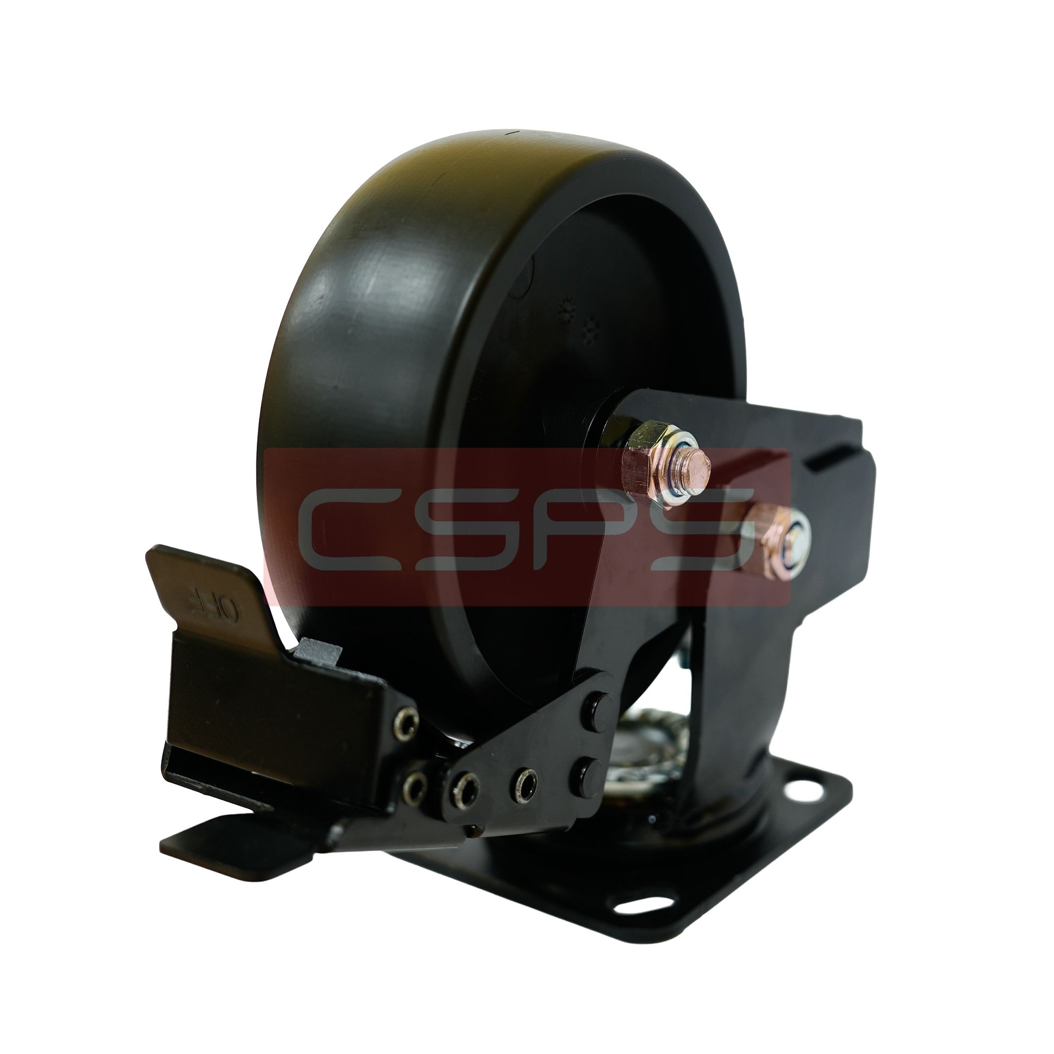  Bánh xe CSPS 350kg, lò xo giảm xóc, đế xoay khóa màu đen 