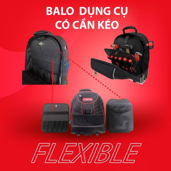 Balo dụng cụ có cần kéo CSPS 36cm: Ảnh giới thiệu balo có cần kéo và ngăn tháo rời