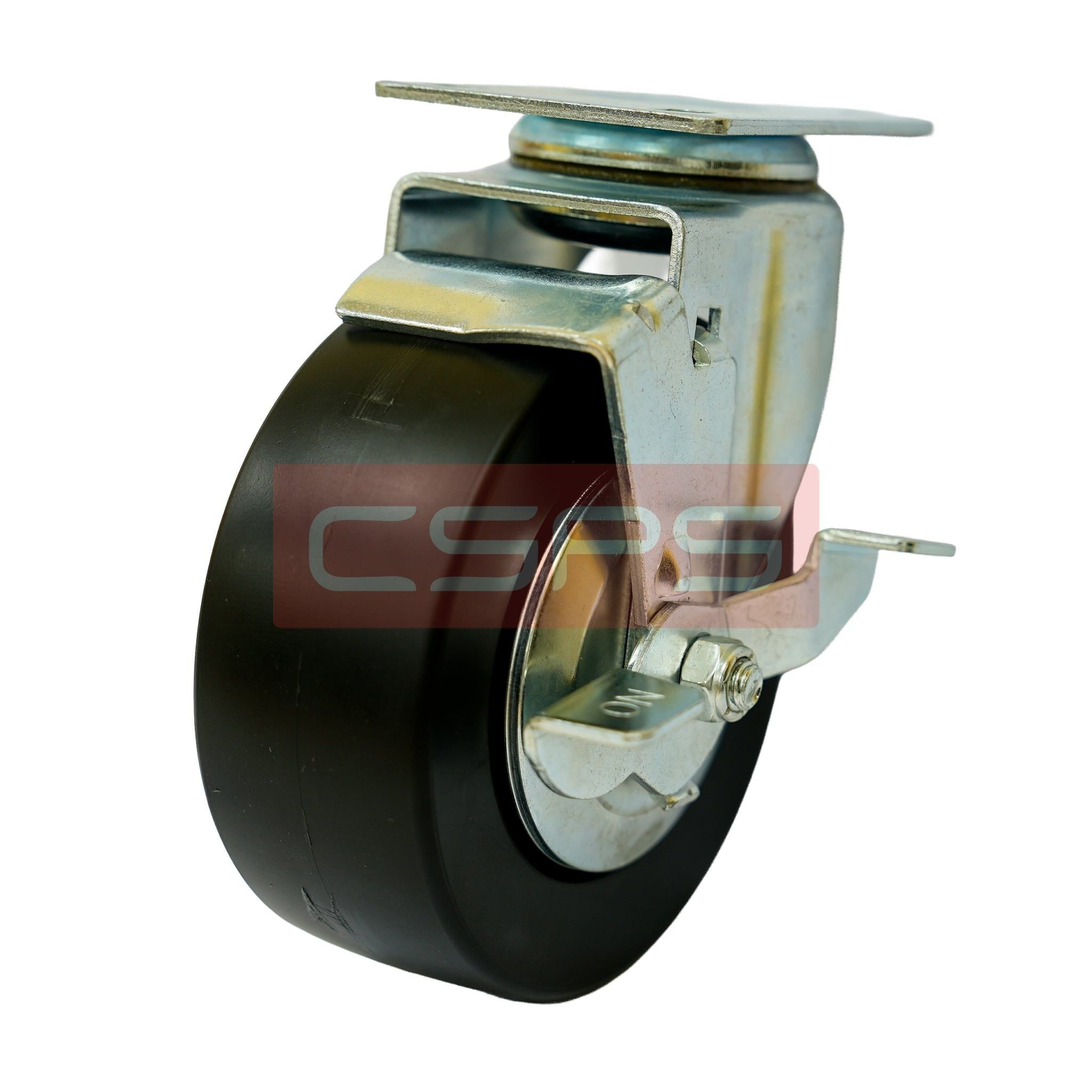 Bánh xe CSPS 227kg đế xoay khóa mạ kẽm: Toàn cảnh nhìn nghiêng với bàn đạp khóa