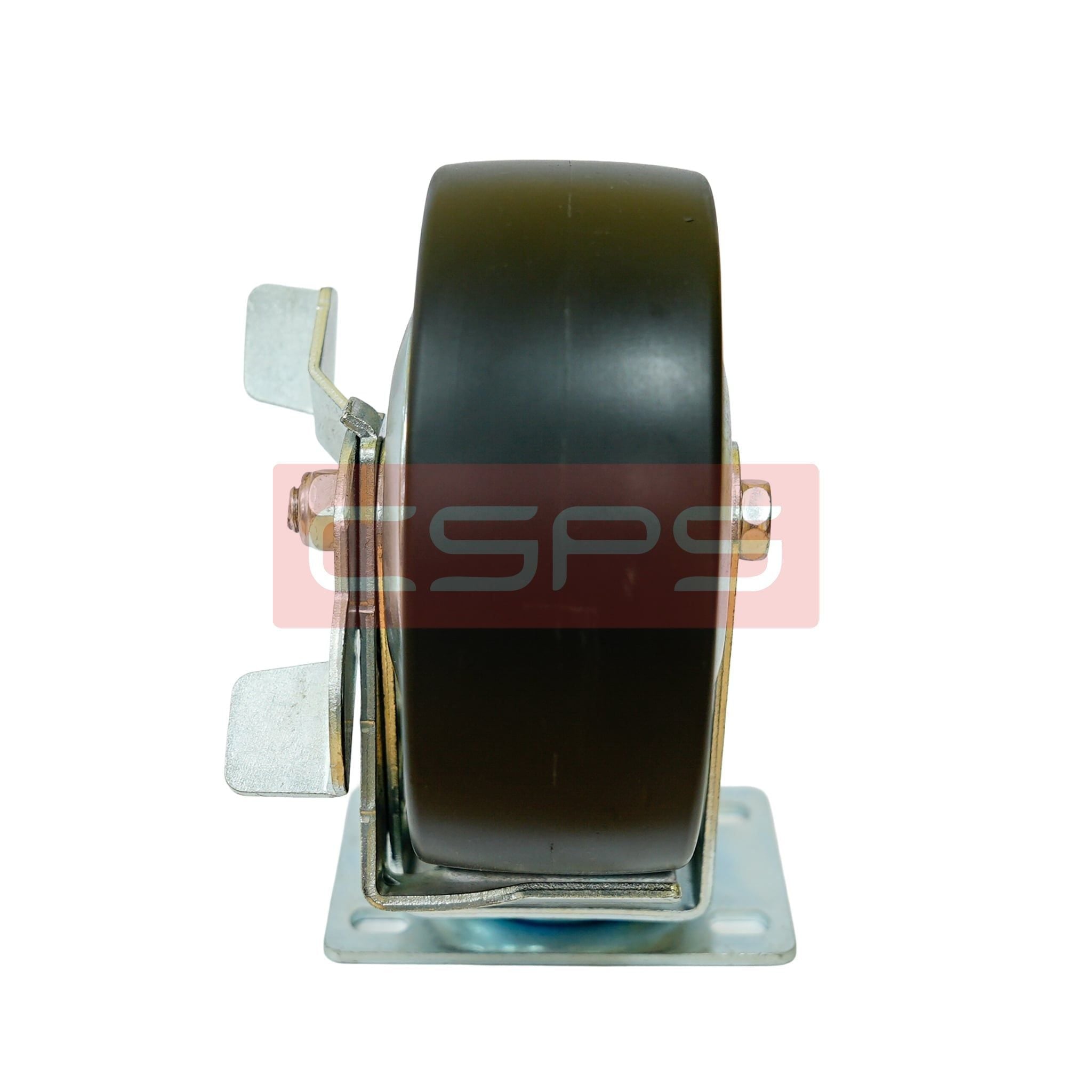 Bánh xe CSPS 227kg đế xoay khóa mạ kẽm: Bánh xe nhìn chính diện từ phía sau